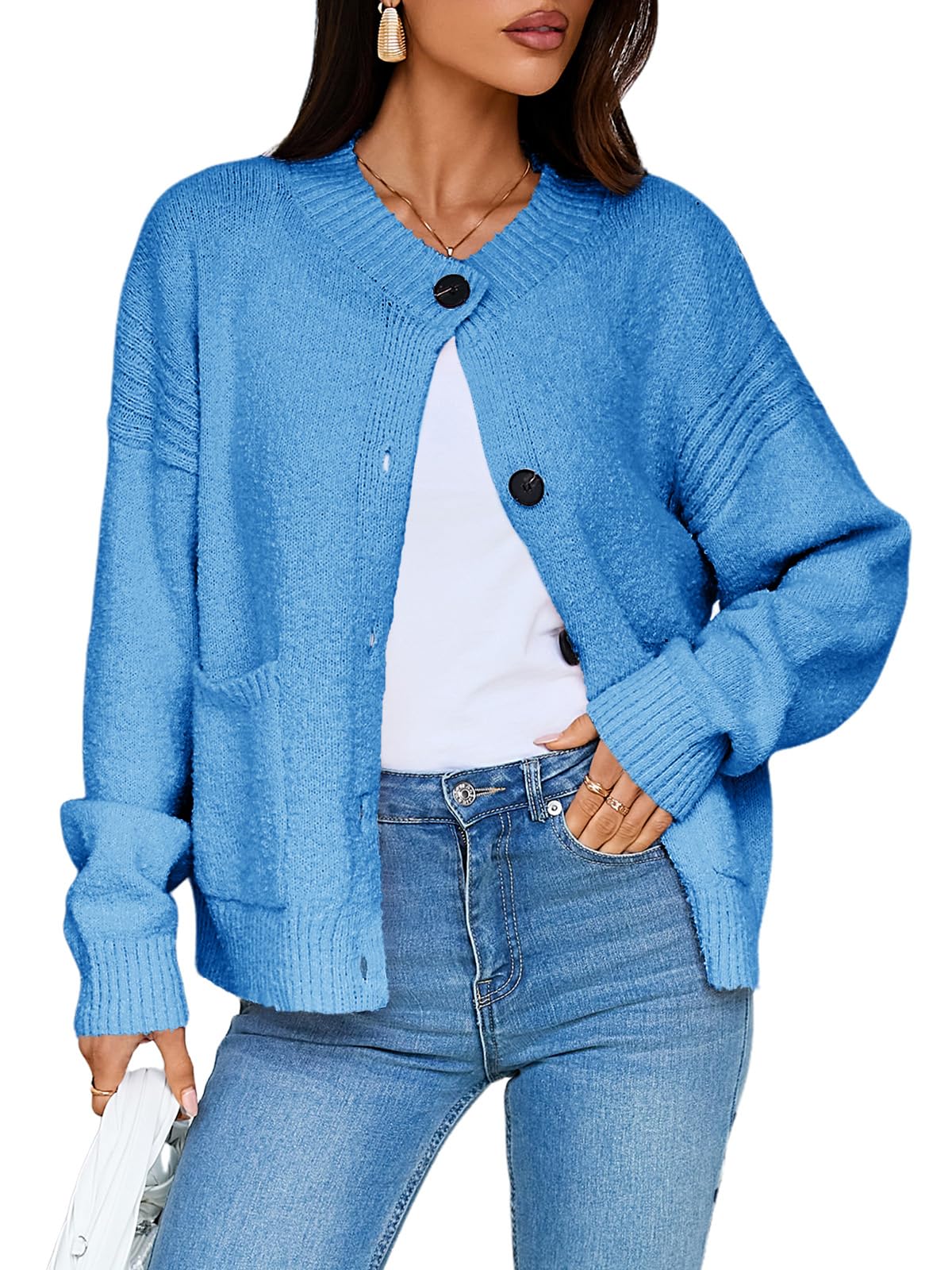 Pockets Button Down Cropped Cardigan