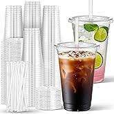 Charmount 24 oz Clear Plastic Cups with Lids and Straws, 100 Sets Disposable To Go Cups for Cold Drinks, Iced Coffee, Coffee Bar Accessories, Smoothies