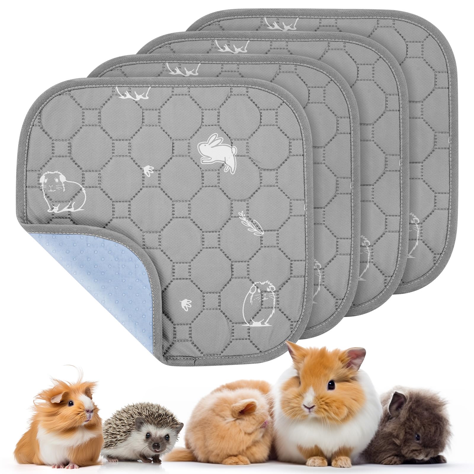 PICK FOR LIFE 4 Packs Guinea Pig Cage Liners Washable Reusable Guinea Pig Pee Pad, Waterproof Fast Absorbent Guinea Pig Mat Non-Slip Bedding for Small Animal Chinchilla Rabbit Hamster Puppy 30x30 cm
