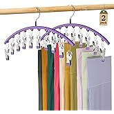 Legging Organizer for Closet, Metal Yoga Pants Hanger w/Rubber Coated 2 Pack w/10 Clips Hold 20 Leggings, Hangers Space Saving Hanging Hangers for Closet Organizers and Storage-Purple