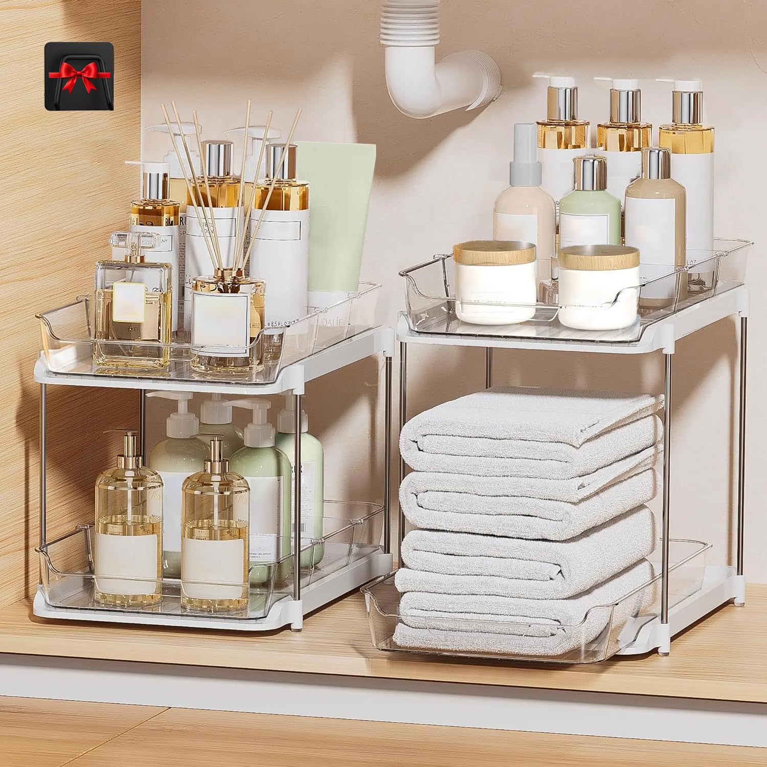 Photo 1 of Bathroom Organizers And Storage – With Multipurpose Holder, 2 Sets of 2 Tiers Stackable Under Sink Bathroom Drawer Organizer Multi-Purpose Pantry Organizer And Kitchen Organization With Dividers
