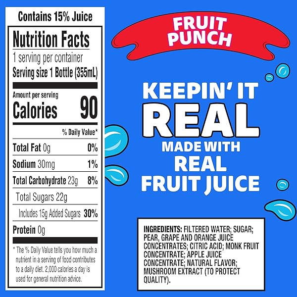 CAPRI SUN FRUIT PUNCH FLAVORED JUICE DRINK BLEND WITH OTHER NATURAL FLAVOR, 12 FL OZ BOTTLE