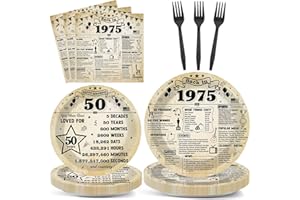 CHUNNIN 96Pcs 50th Birthday Party Plates and Napkins for Back in 1975 Birthday Party Supplies Vintage 50 Year Old Themed Paper Dessert Plates 50th Tableware Set for 24 Guests Birthday Party Decorations