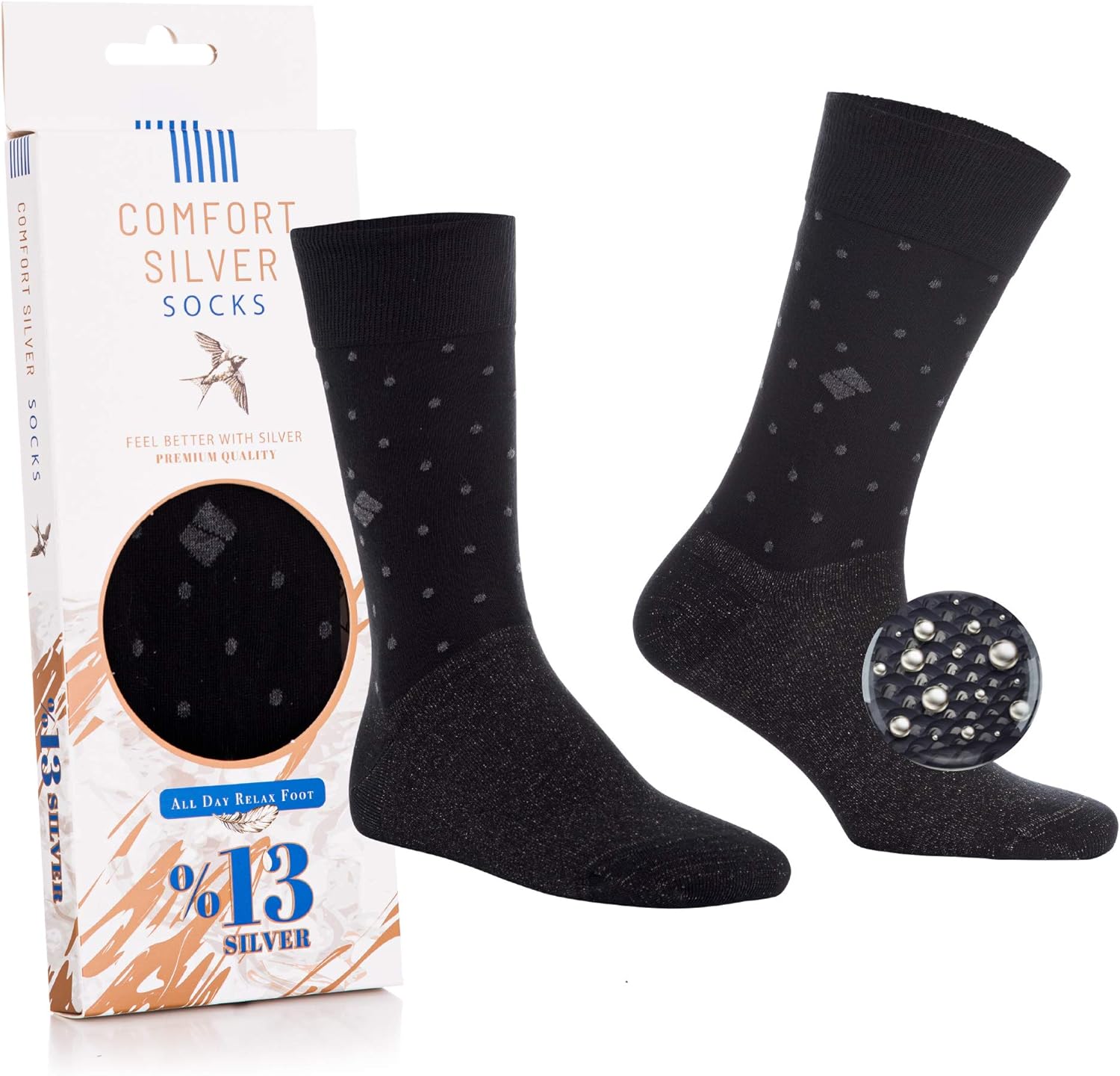 13 Pure Silver Socks AntiOdor, Antibacterial, Antifungal Crew