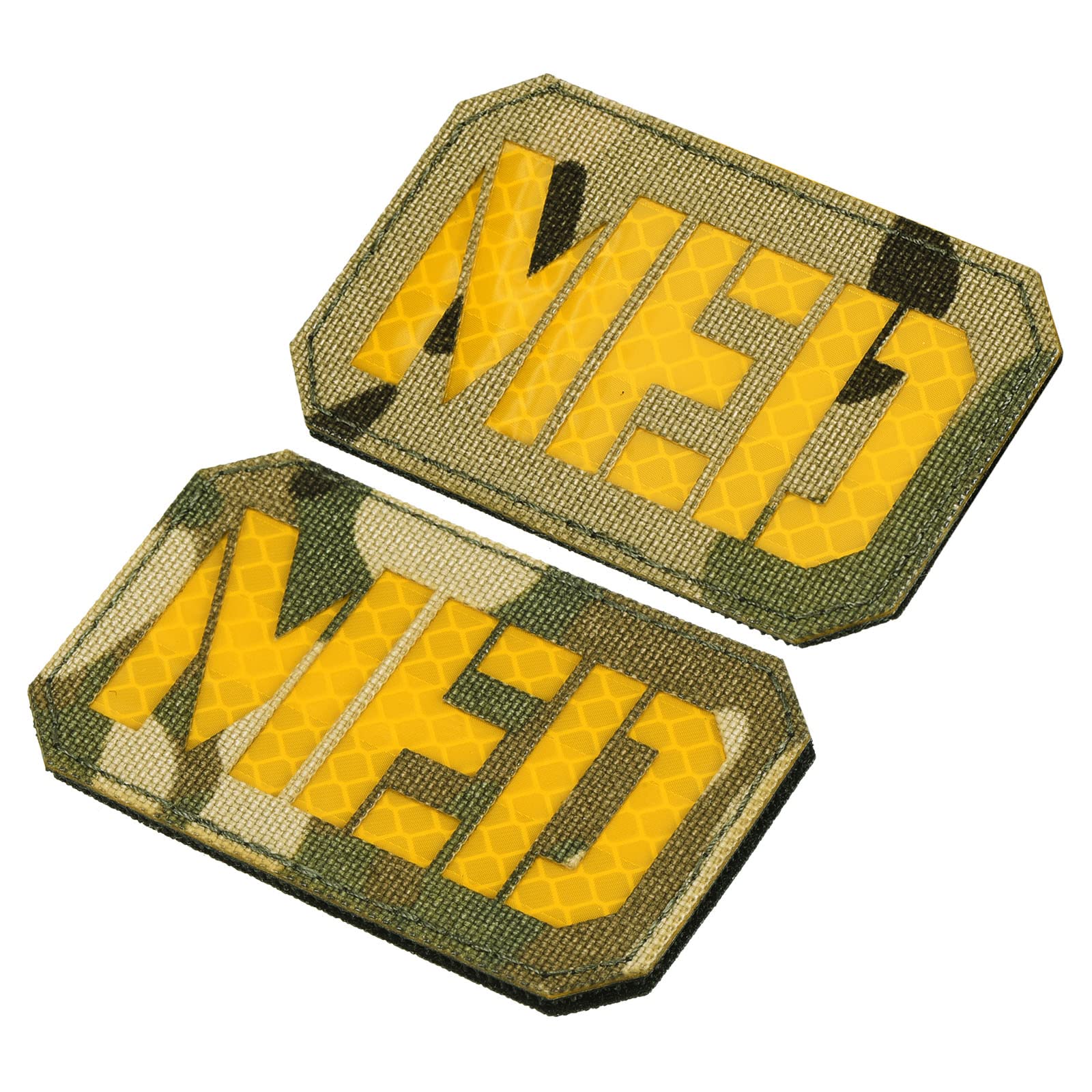 PATIKIL Reflective MED Patch 2x3, 2 Pcs EMS EMT Hook and Loop Fastener Applique Armband Badges for Clothes Backpack, Camo Yellow
