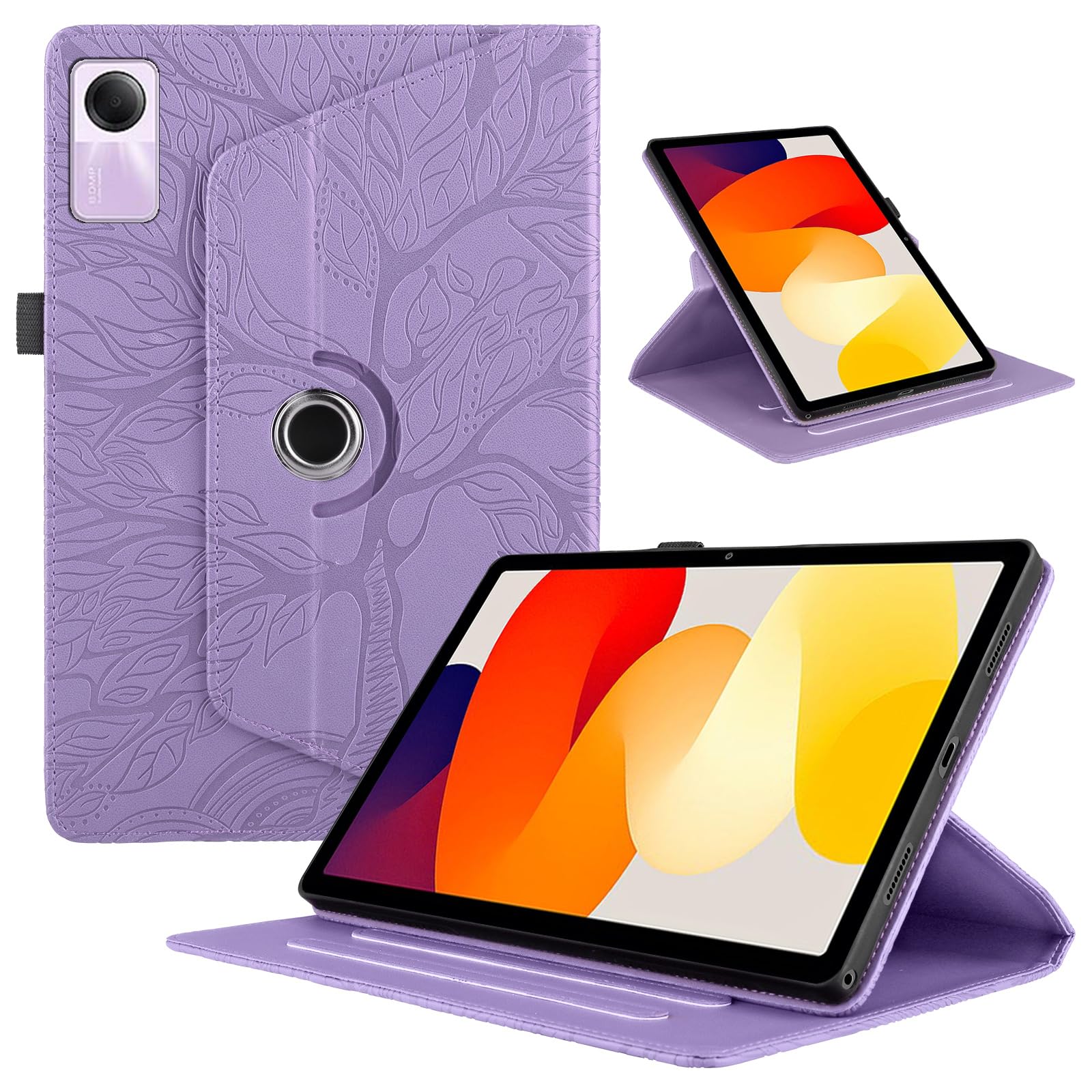 TEDTIKJT Rotating Case for Xiaomi Redmi Pad SE 11 Inch 2023 Flip Cover PU Leather Tablet Case 360 Degree Rotating Stand Protective for Xiaomi Redmi Pad SE Cover, Purple Life Tree
