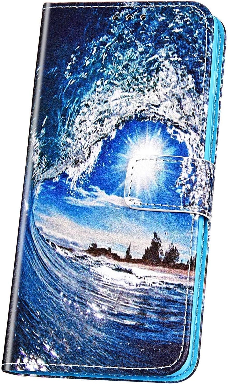JAWSEU Compatible with Samsung Galaxy S8 Flip Case, Cute Printed Pattern Design PU Leather Wallet Folio Cover Front and Back Full Body Magnetic Closure Stand Case with Card Holders,Sea