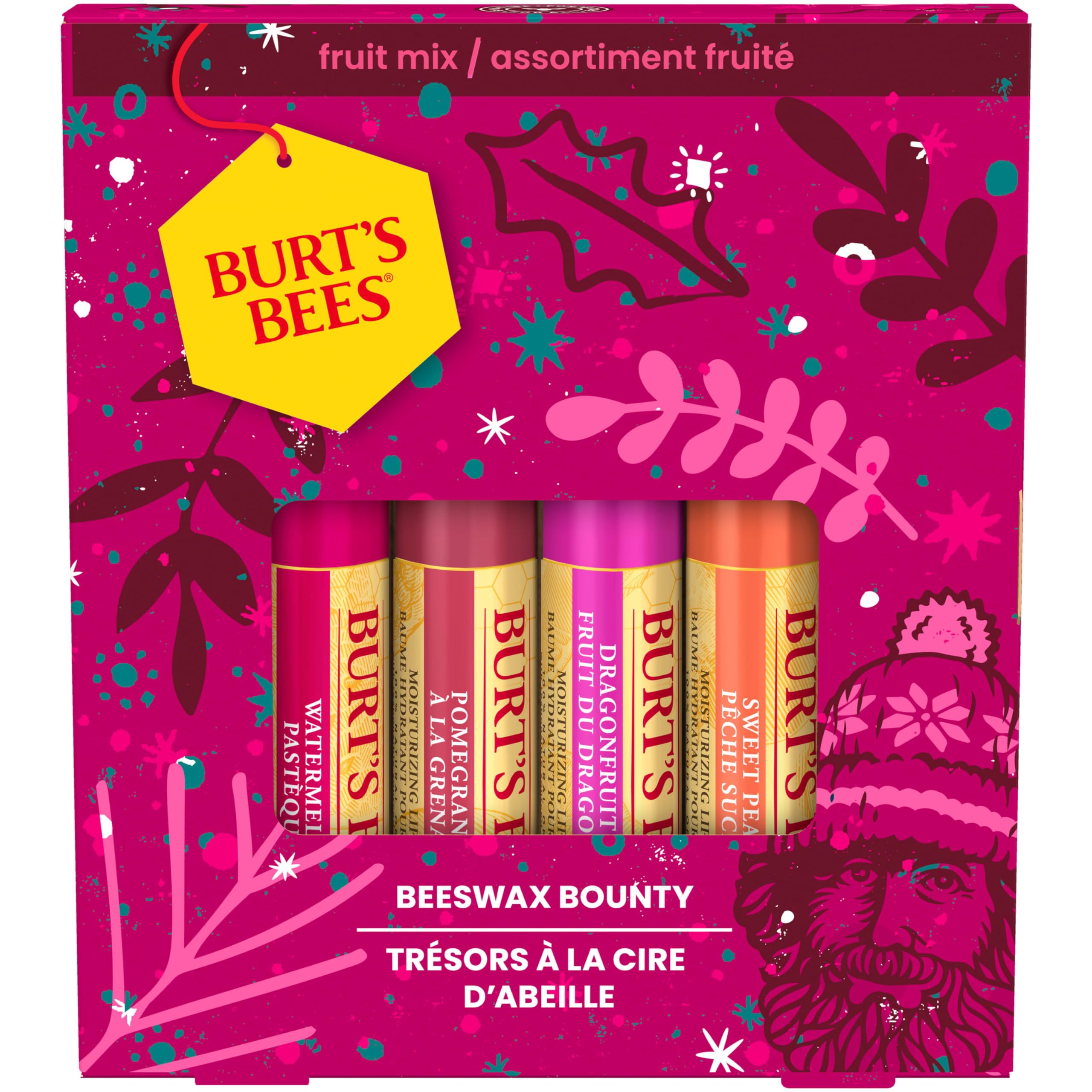 Burt's Bees Lip Balm Gift Set, Beeswax Bounty Fruit Mix, Perfect Lip Balms for Gift Baskets, 4-Pack, 0.15 oz.