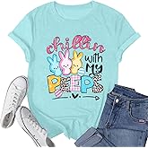 Happy Easter Shirts Women Bunny Shirt: Chillin with My Peeps Tshirt Cute Rabbit Graphic T-Shirt Easter Gift Tops