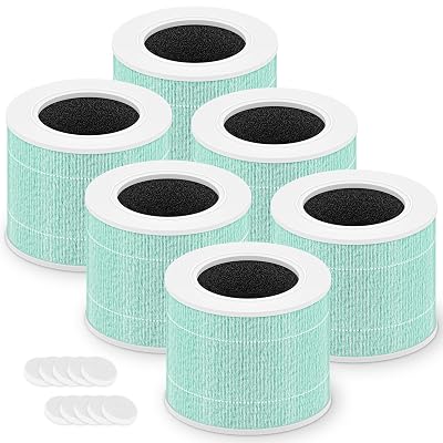 Core Mini Toxin Absorber Replacement Filter for LEVOIT Core Mini and Core Mini-P Air Purifier, 3-in-1 H13 Grade True HEPA and Activated Carbon, Core Mini-RF-TX, 6 Filter & 10 Fragrance Sponge, Green