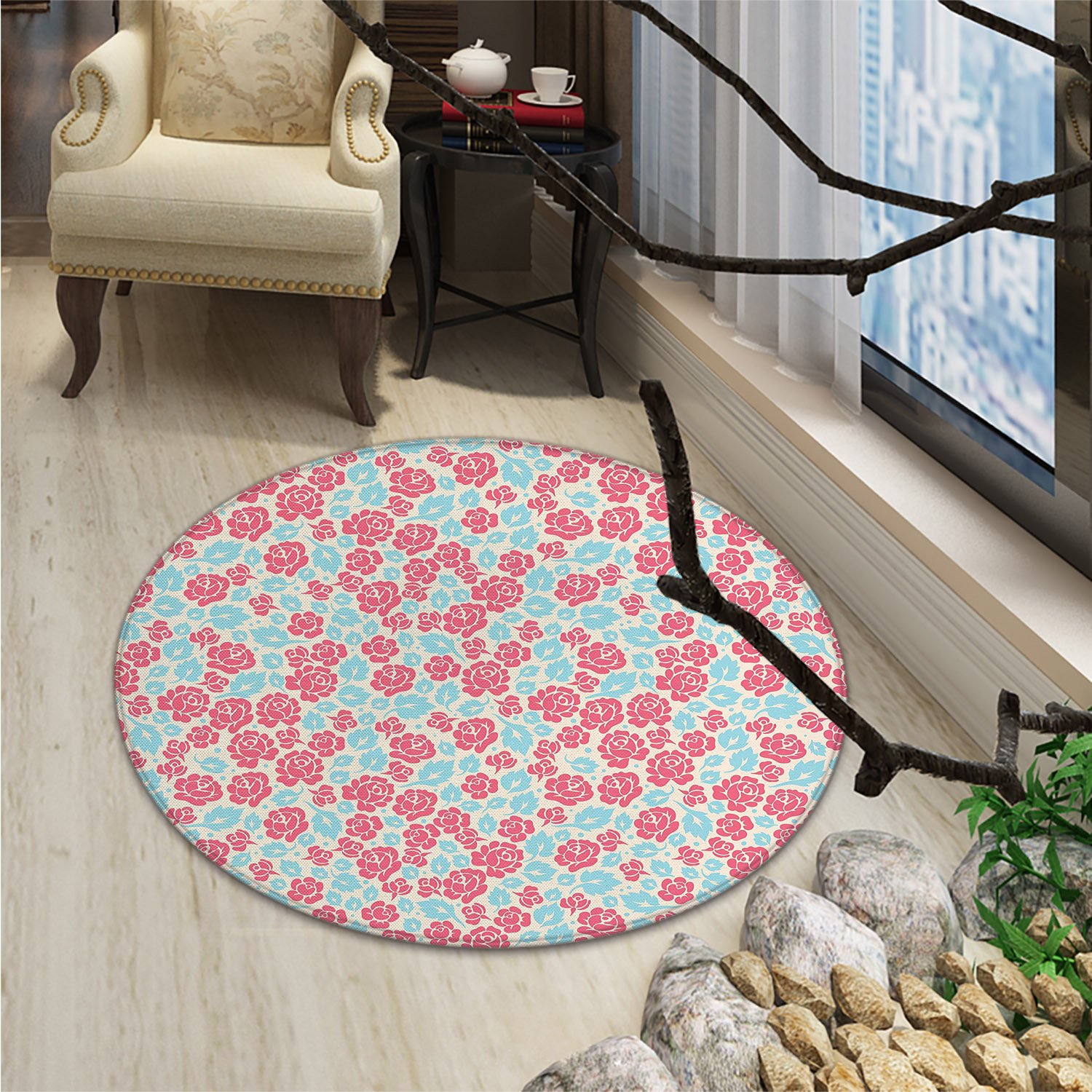 Amazon Com Pink And Blue Round Rugs For Bedroom Rose Buds
