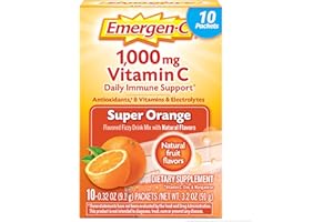 Emergen-C 1000mg Vitamin C Powder for Daily Immune Support Caffeine Free Vitamin C Supplements with Zinc and Manganese, B Vitamins and Electrolytes, Super Orange Flavor - 10 Count