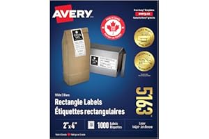 Avery TrueBlock Shipping Labels for Inkjet/Laser Printers, 2" x 4", White, Rectangle, 1000 Labels, Permanent (5163) Made in C