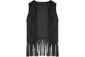 Pistha Womens Tassel Fringe Vest Sleeveless Western Cowgirl Vest 70s Costume Tops Hippie Jacket for Halloween