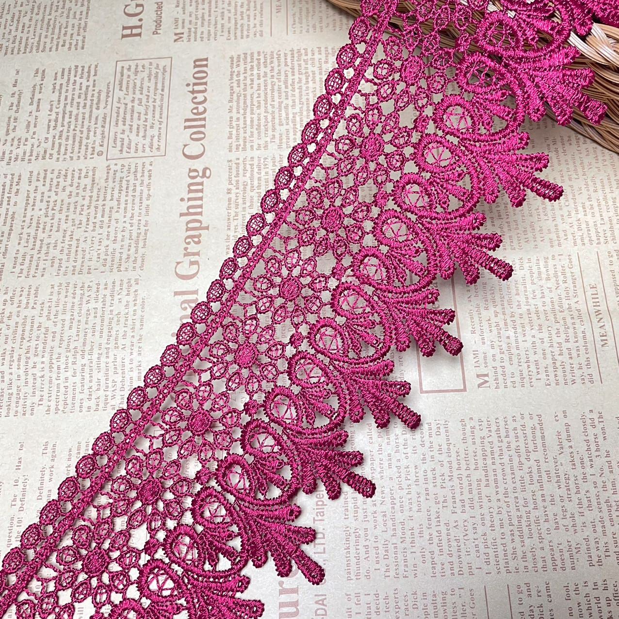 9CM Width Europe Chips Pattern Inelastic Embroidery Lace Trim,Curtain Tablecloth Slipcover Bridal DIY Clothing/Accessories.(2 Yards in one Package) (Wine red)