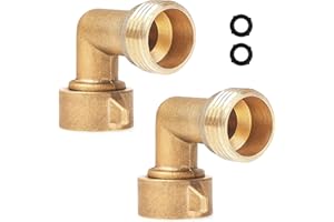WUFOTY 2Pack 90 Degree Hose Elbow - RV & Garden Faucet Adapter, 3/4" Solid Brass, Hose Adapter for RV Water Hookups Residential Outdoor Faucets