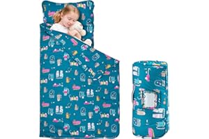 Rossison Nap Mat with Pillow and Blanket 100% Cotton with Microfiber Fill, Padded Sleeping Mat, for Daycare Preschool Toddler Prek Girls Kids (Ladylike Cat, Standard-50 x20)