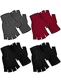 SATINIOR 4 Pairs Winter Half Finger Gloves Knitted