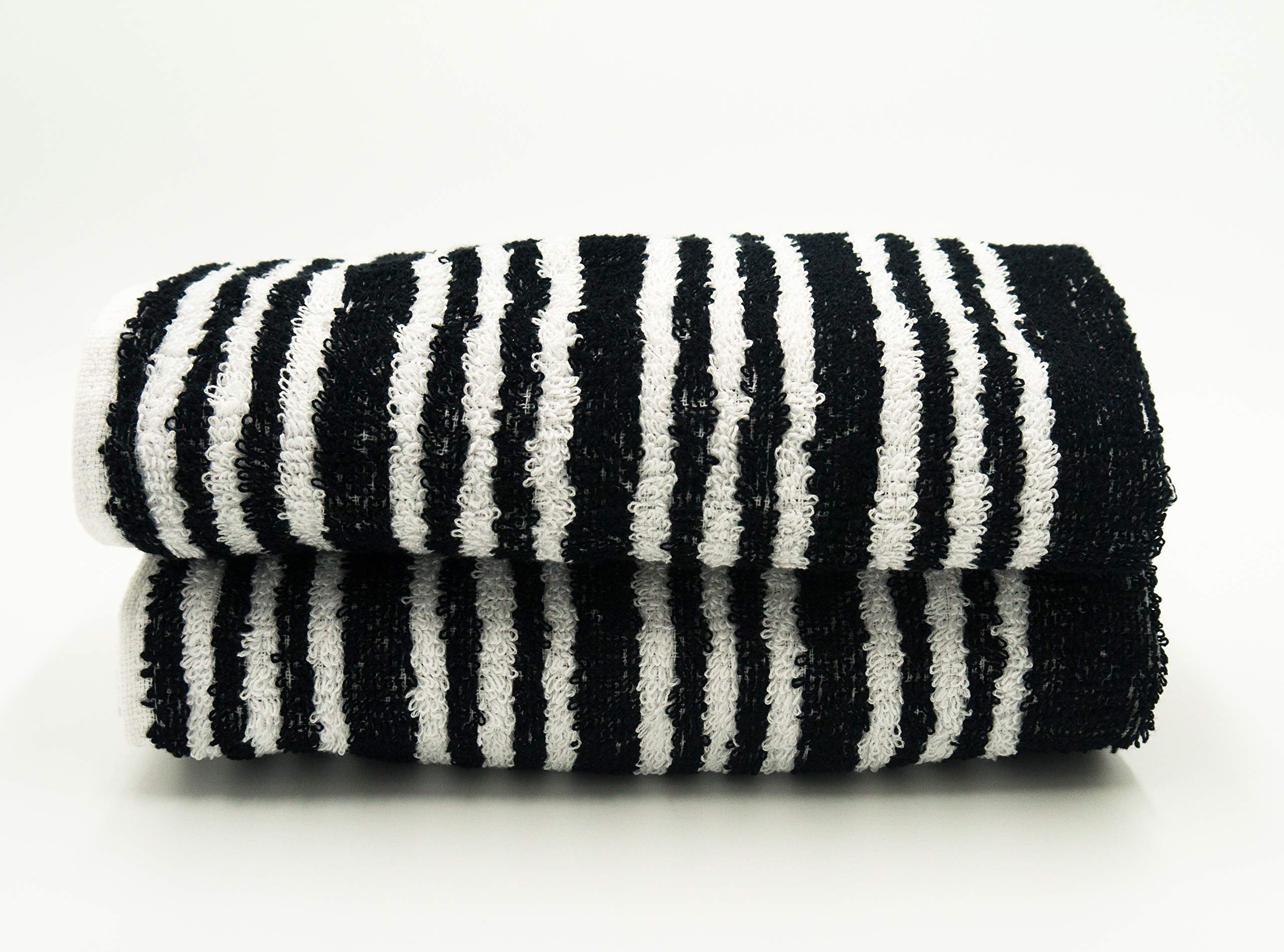 Lex's Linens Pack of 2 Black & White Stripe Multi Purpose Hand Towel/Kitchen Towel (2)