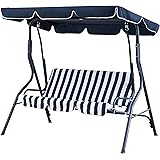 Amazon Basics Outdoor 2-Seat Striped Patio Swing with Canopy, Dark Blue and White