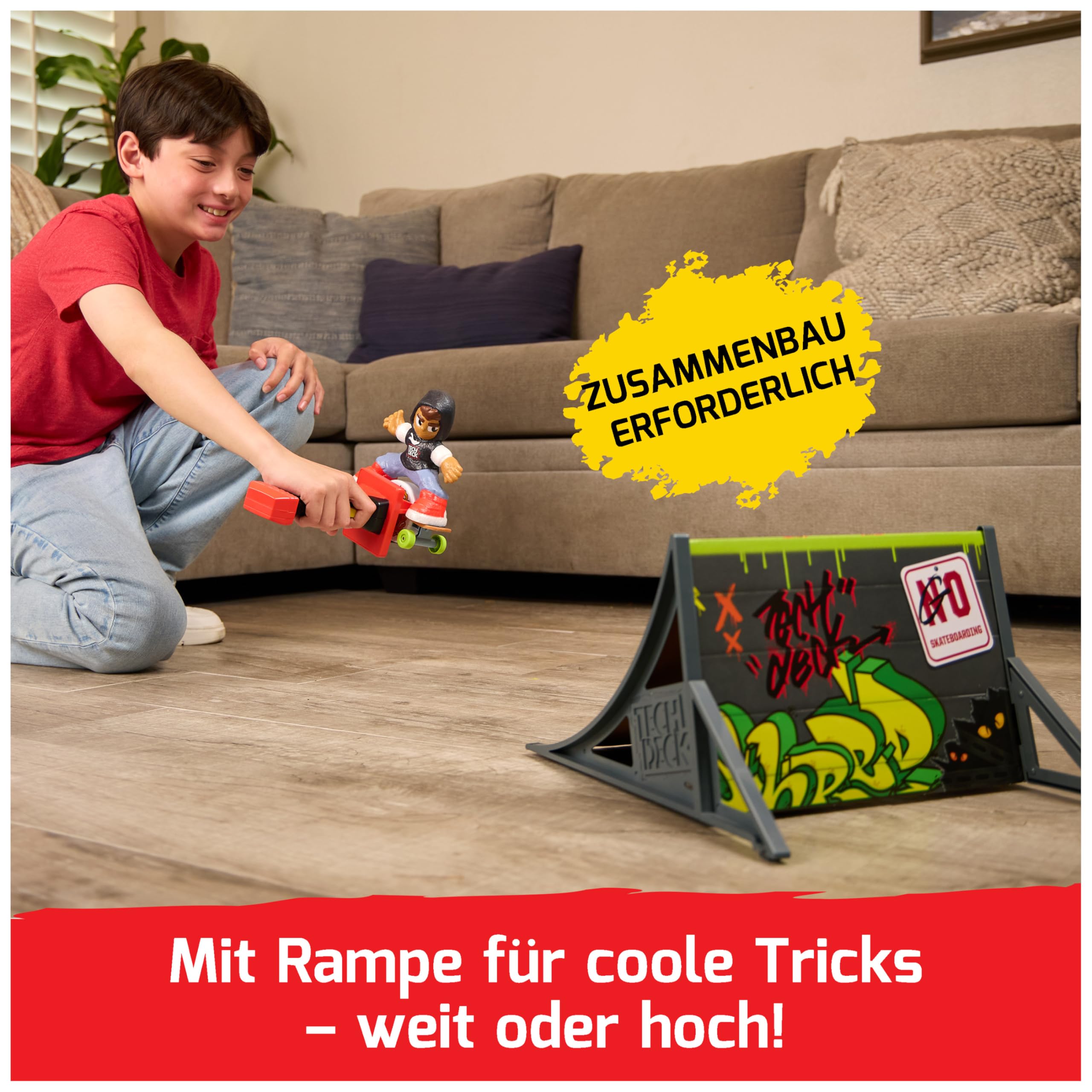 Tech Deck - Shred n' Blast Sk8Board mit aufziehbarem Skater und Rampe für gigantische Sprünge, bis zu 180cm hoch oder weit, für drinnen und draußen, empfohlen 6