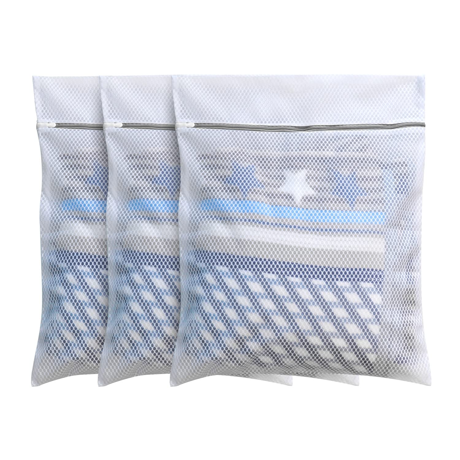 3PCS Honeycomb Mesh Laundry Bags for Delicates with Zipper,Travel Storage Organize Bags,Wash Bags for Hosiery,Jacket,Coat,Pants,Coat,Sheet,Extra Strong,Large 20×24inch(3L)