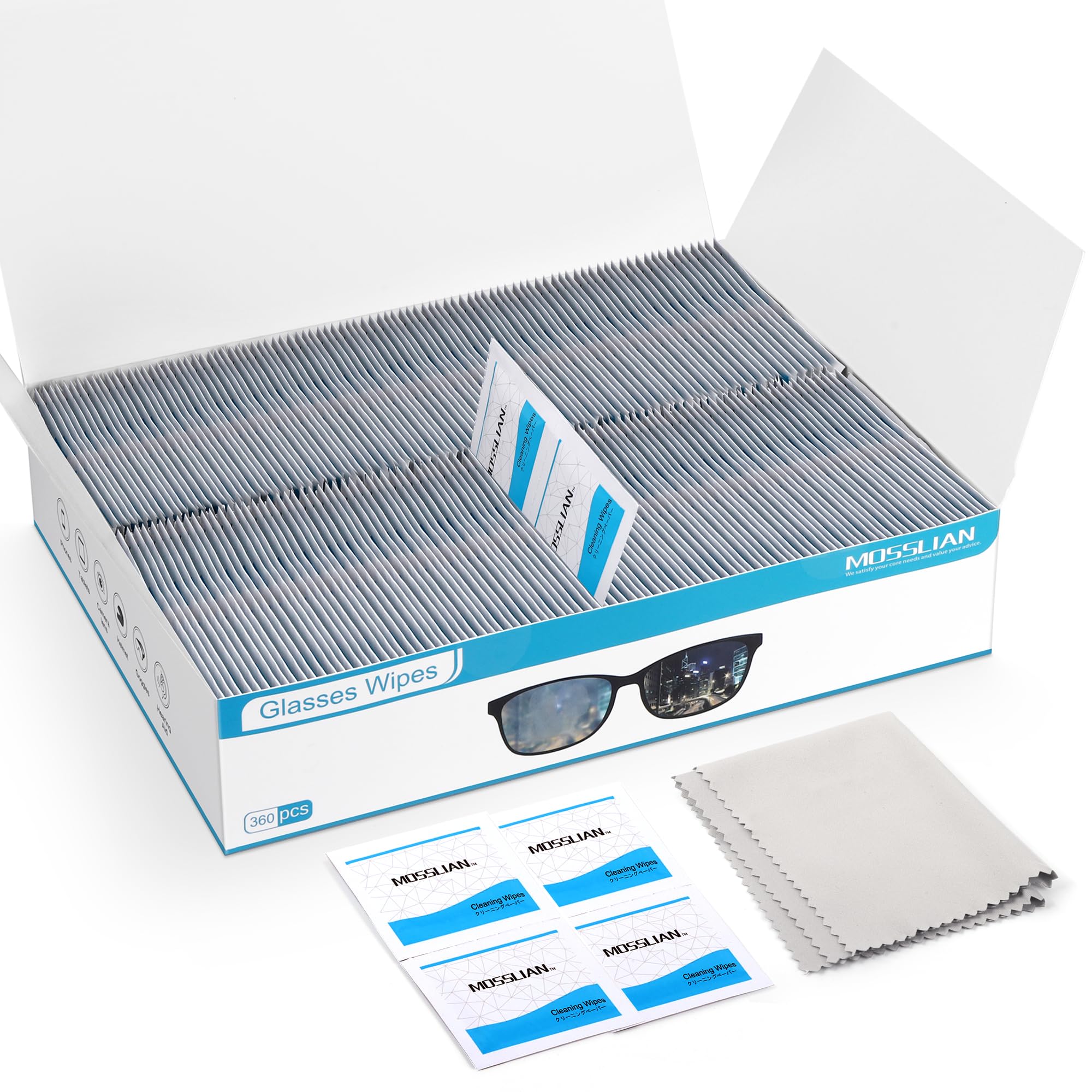 MOSSLIAN Pre-Moistened Screen Wipes 360 Pack for Glasses, Phone, Lens, Laptop, iPhone, iPad, Monitor