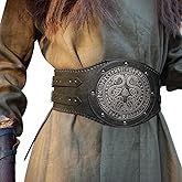 HiiFeuer Viking Embossed Double Dragon Waist Armor, Vintage Norse Faux Leather Wide Belt, Medieval Mercenary Corset Belt