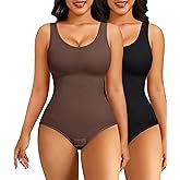Nebility 2 Piece Shapewear Bodysuit for Women Tummy Control Slim Fit Sleeveless Round Neck Body Suit