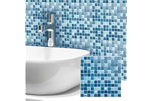 LSDECO 5 Sheets Glass Mosaic Tiles Backsplash, Pool Tiles, 12" x 12" Kitchen Backsplash Tile, Glass Tiles for Bathroom Border Shower Wall (5 Sq.Ft Azure)