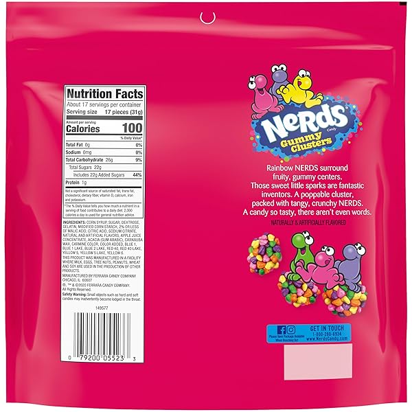 NERDS GUMMY CLUSTERS, CANDY, RAINBOW, CRUNCHY AND GUMMY, 18.5 OZ