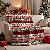 Horaldaily Christmas Flannel Blanket Throw, Green Reindeer Soft Fuzzy Plush Cozy Fleece Blankets for Couch Sofa Bed Lounging, Ideal Gifts for Kids Adults Wife Self, 50x60