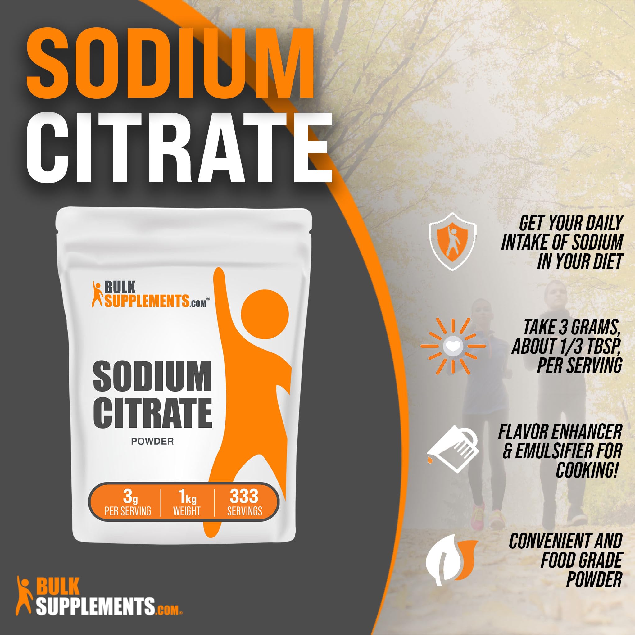 BulkSupplements.com Sodium Citrate Powder - Sodium Citrate Food Grade, Emulsifier, Flavor Enhancer - Gluten Free, 3g per Serving, 1kg (2.2 lbs) (Pack of 1)