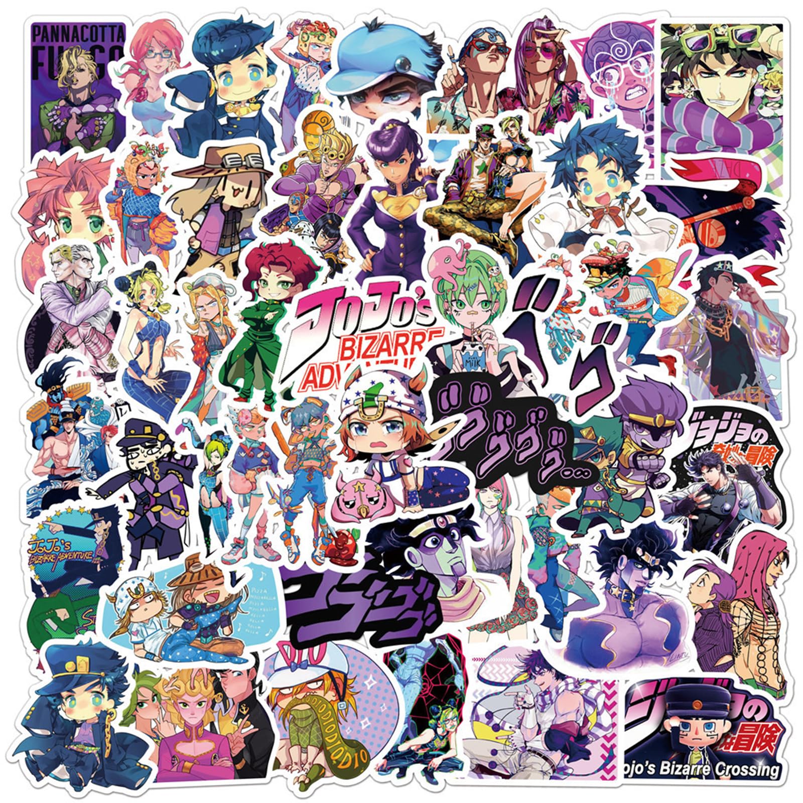 50PCS JoJo's Bizarre Adventure Stickers for Teens Adults Stickers for Water Bottles Laptop Journal Guitar Aesthetic Vinyl Waterproof Decals (Purple)