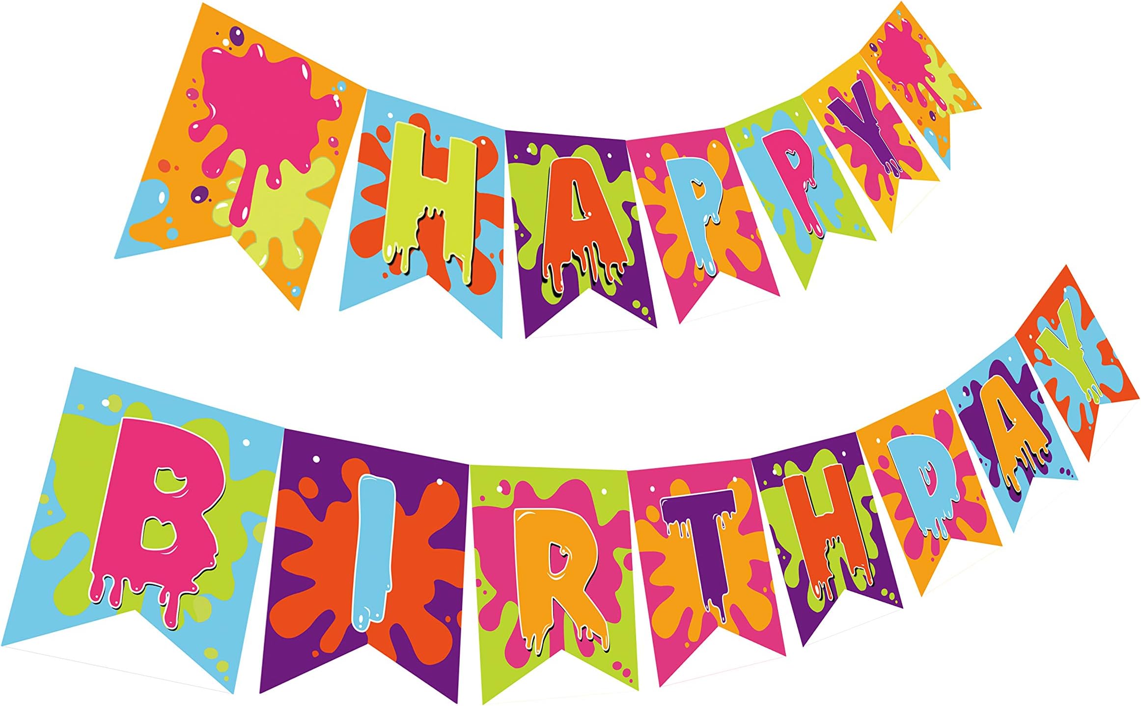 Gyzone Slime Rainbow Happy Birthday Banner, Slime Birthday Party Baby Shower Painting Party Art Theme Party Decorations