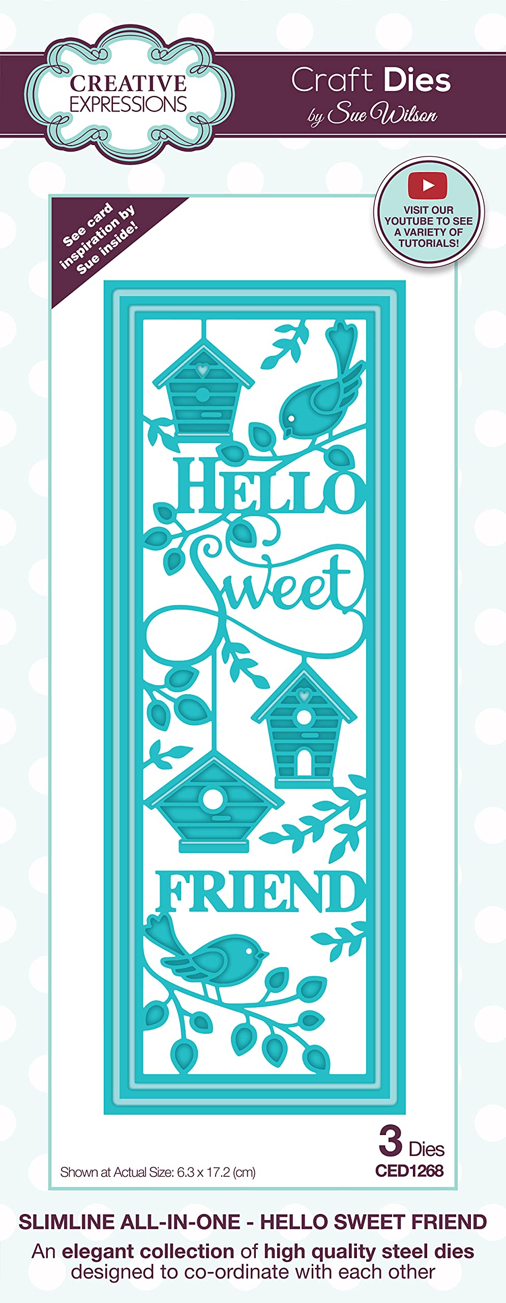 Creative Expressions Sue Wilson-Slimline-Hello Sweet Friend-Craft Die, Metal, Largest 6.3 x 17.2 CED1268