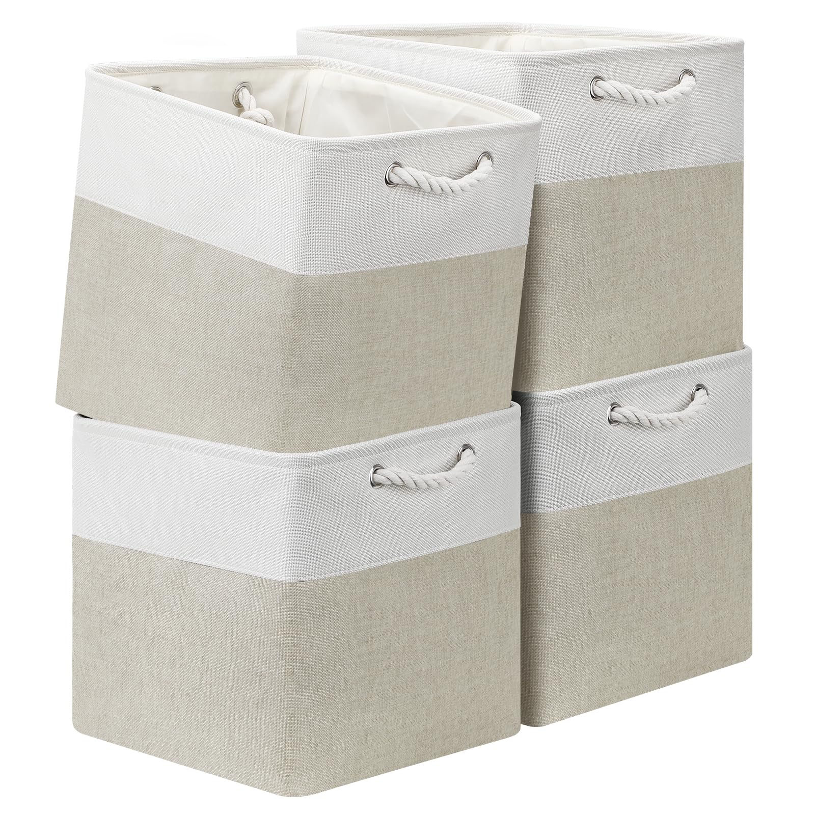 Photo 1 of 13x13 Storage Cube Bins 4Pack,Collapsible Cube Storage Organizer for Closet, Fabric Storage Box w/ Rope Handles, Foldable Storage Baskets for Shelves, Clothes,Closet Organization - White/Coffee