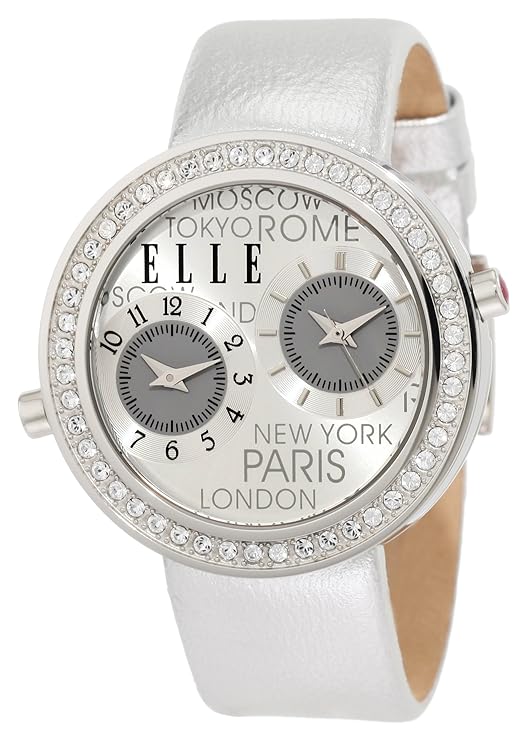 ELLETIME Women's EL20038S03C Dual Time Silver Leather Watch
