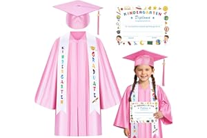 RAYEKROT Kids Kindergarten Preschool Graduation Gown Cap Set with 2025 Tassel Graduation Stole Certificate for Grad Gift