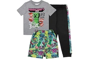 Minecraft Boys 3-Piece Creeper Pants Set - Short Sleeve T-Shirt, Shorts, & Jogger Pants 3-Pack Bundle Set for Boys