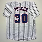 Facsimile Autographed Kyle Tucker Chicago Pinstripe Reprint Laser Auto Baseball Jersey Size Men's XL