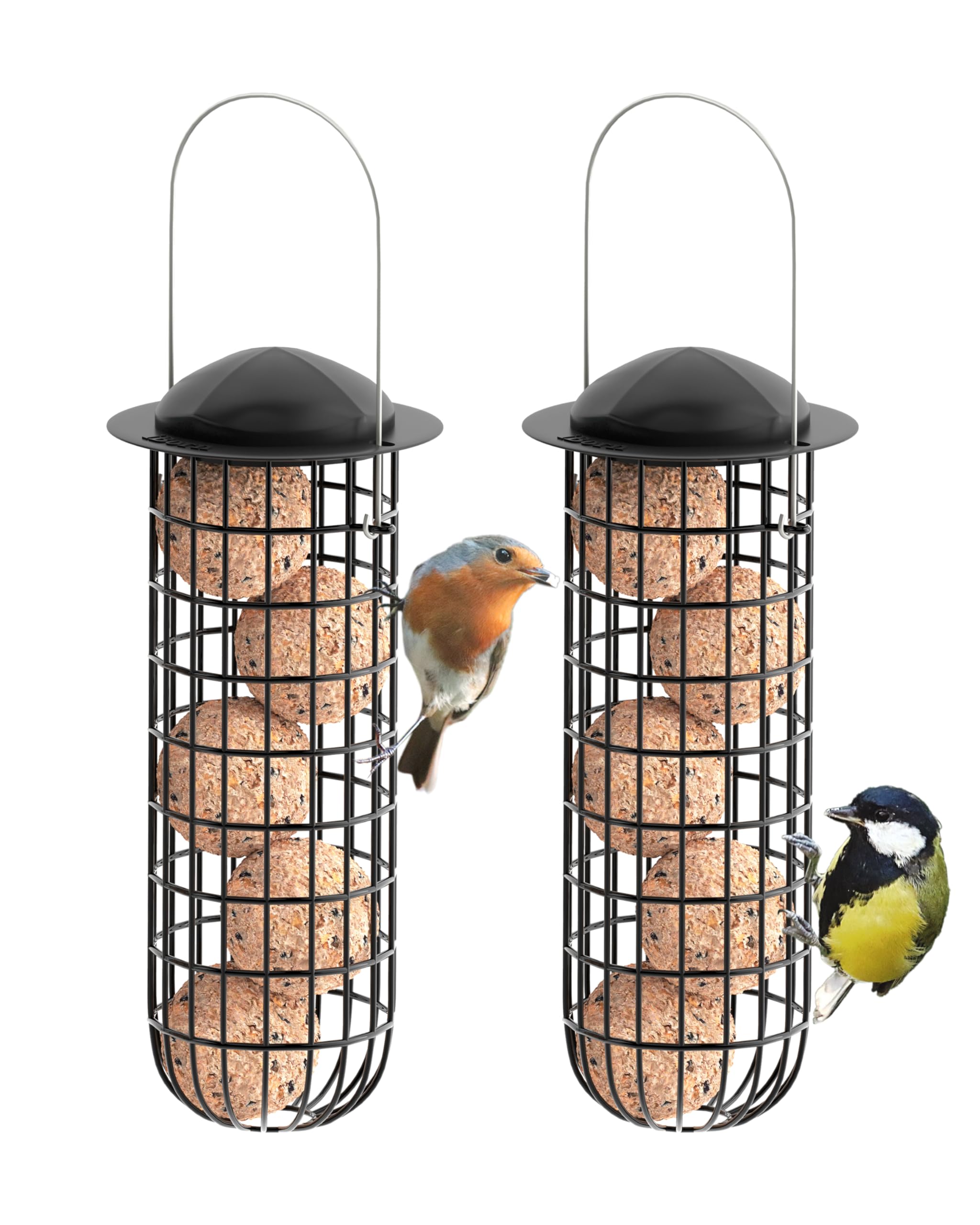 iBorn Metal Bird Feeders for Fat Ball Bird Feeders For Wild Birds Set of 2 Energy Fat Ball Holder Hanging Black Color Finish