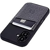 Dockem Card Case for iPhone 16 with Liquid Silicone Shell, Built-in Metal Plate for Magnetic Mounting & Stitched-on Synthetic Leather Wallet with 2 Credit Card Slots (M2L SI, Black)