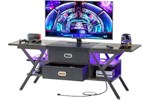 ARMOCITY TV Stand for 55''/65'' TV - LED TV Stands with Power Outlets, TV Entertainment Center with Storage, Modern Gaming TV Stand with Drawers for Bedroom, Entertainment Stand for Living Room, Gray & Black