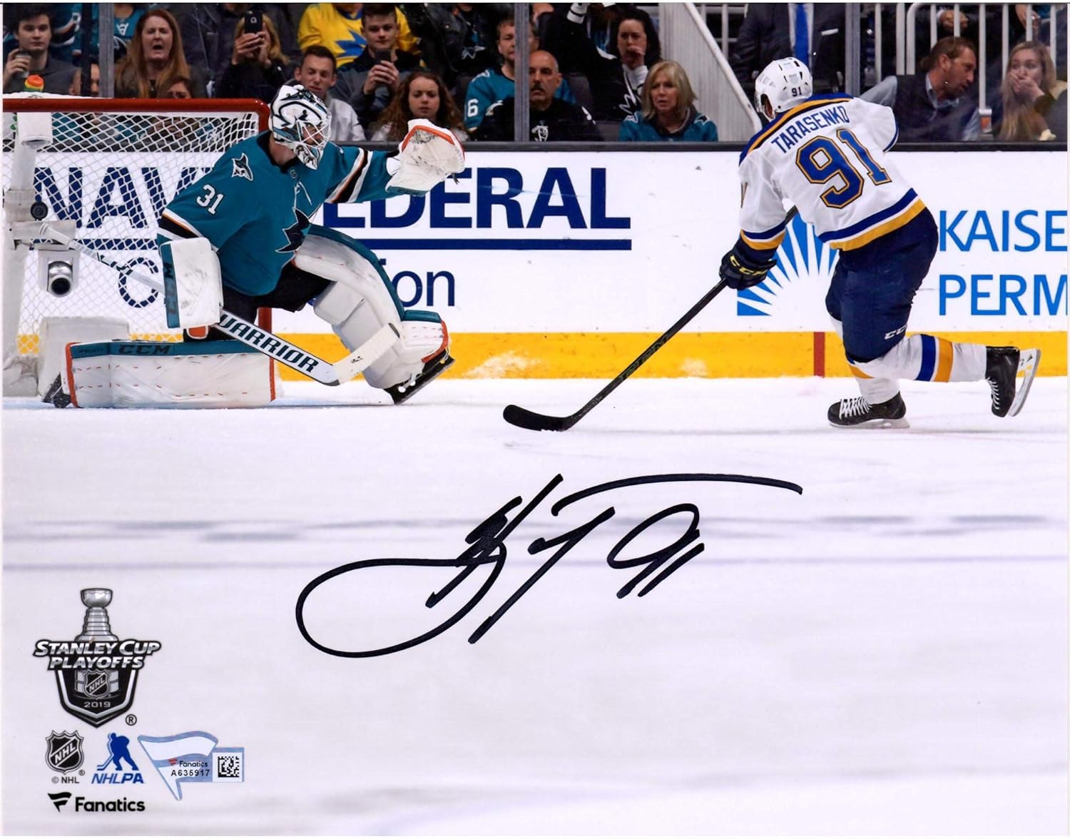 Vladimir Tarasenko St. Louis Blues Autographed 8" x 10" 2019 Stanley Cup Playoffs Game 5 Penalty Shot Goal vs. San Jose Sharks Photograph - Fanatics Authentic Certified