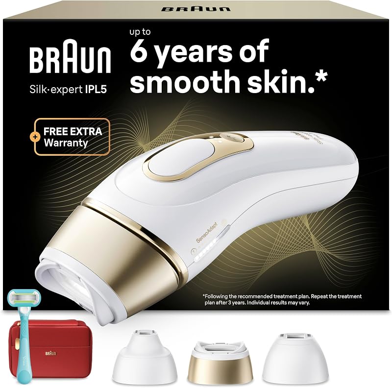 Epilateur Lumiere Pulsee Silk·expert Pro 5 PL5262, Blanc et Or