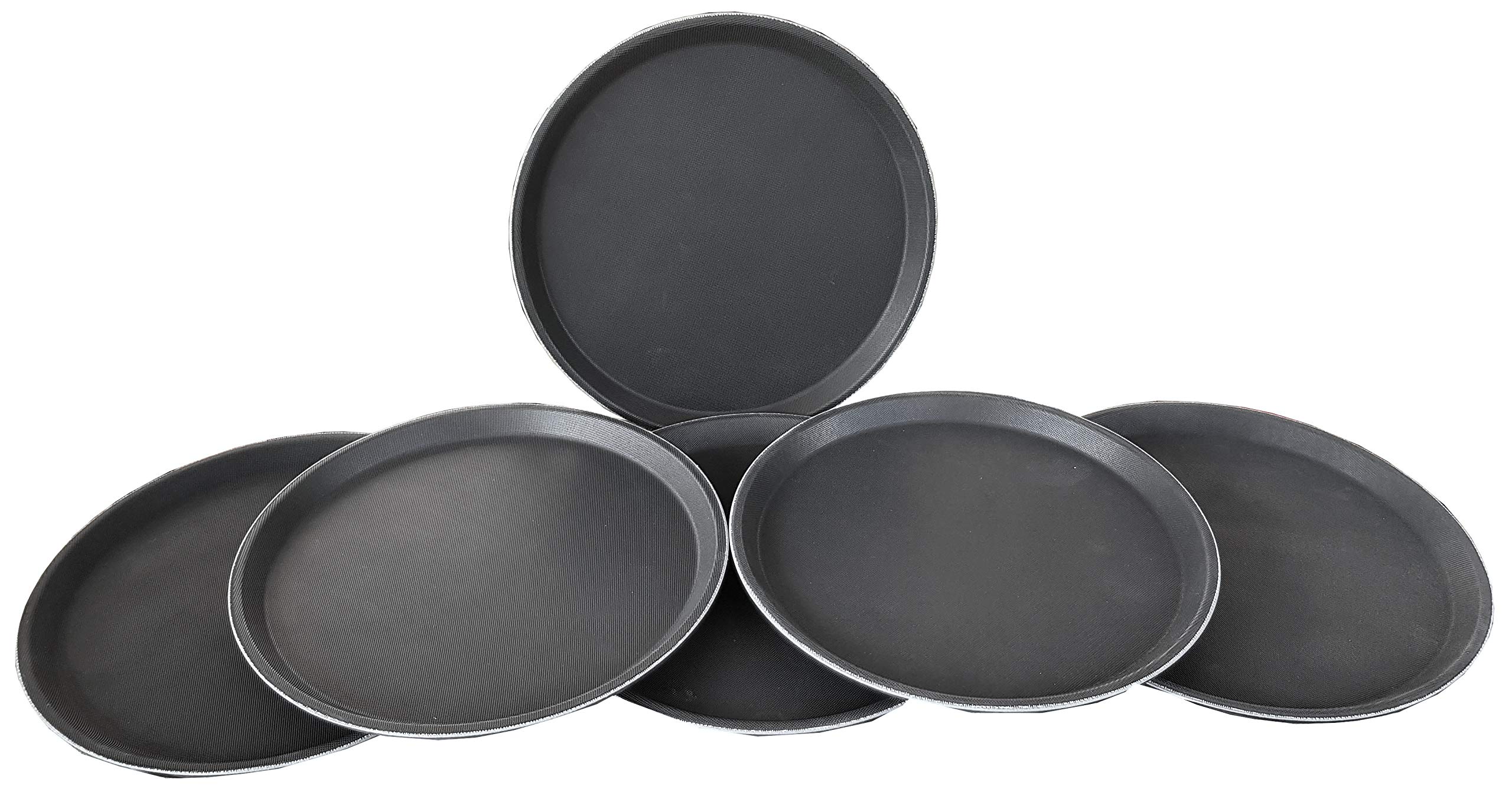 Pack of 6 X 14" Black Non Slip Round Serving Drinks Trays 3592