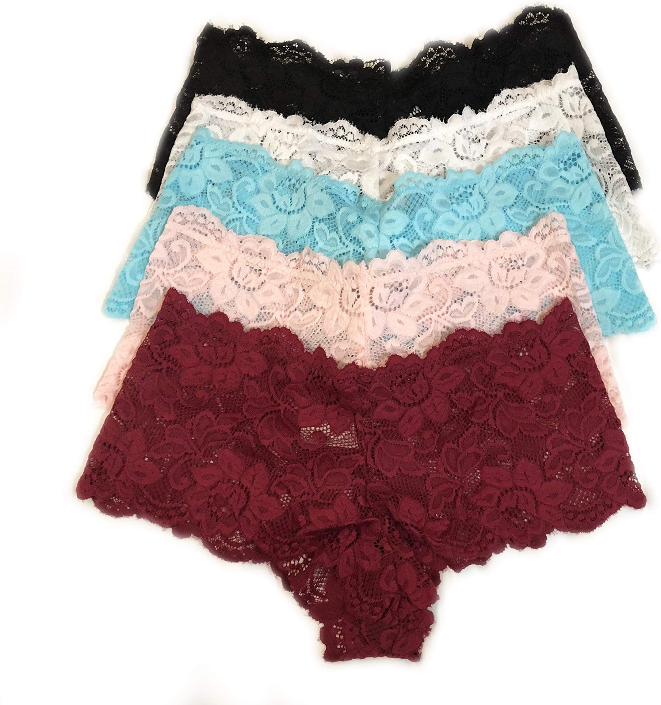 Kinky Stuff Colorful White Trim Lace Panty 5 Piece Set