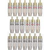 Elechood 20Pack RCA Male Plug Solder, Gold Audio Video Cable Adapter Connector for Speaker Wire Wall Plate Home Theater Audio Video Receiver Amplifiers and Sound Systems