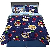 Franco Sonic The Hedgehog Anime Kids Bedding Super Soft Comforter and Sheet Set with Sham, 7 Piece Queen Size, (Official Licensed Product)